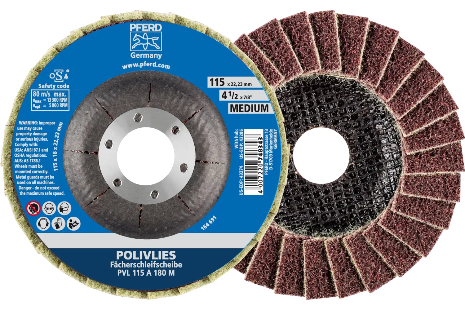 Picture of Pferd Polivlies® Non-Woven Flap Disc, 4-1/2" x 7/8, 180 Grit, Medium, Aluminum oxide